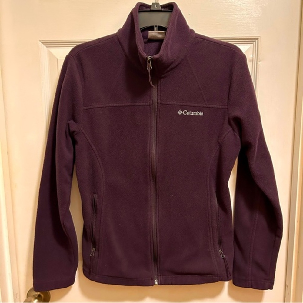 Columbia fleece zip up jacket, purple, size M